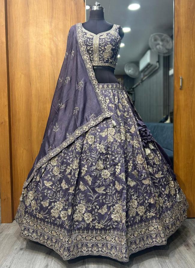 Silk Lilac Wedding Wear Embroidery Work Lehenga Choli